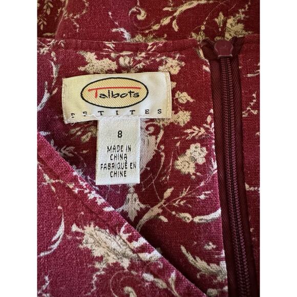 Talbots Petite 8 Red Paisley Sleeveless V Neck Zipper Sheath Dress - Picture 2 of 10